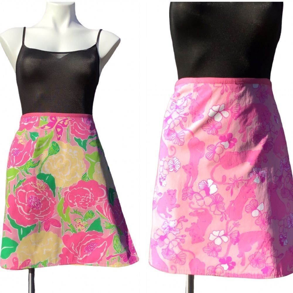 Lily Pulitzer Reversible Wrap Animal Print And Floral Skirt Size 6